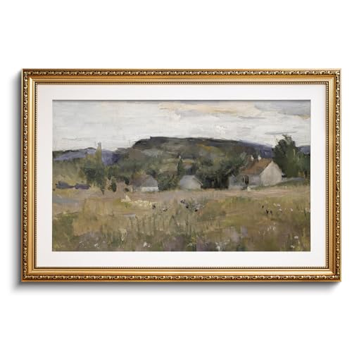 VIYYIEA Gold Framed Wall Art Canvas Print Home Decor Vintage Landscape Art Prints Wall Decor Abstract Serene Countryside Scene Wall Prints Mid Century Modern Decor for Living Room Bedroom 24x36in