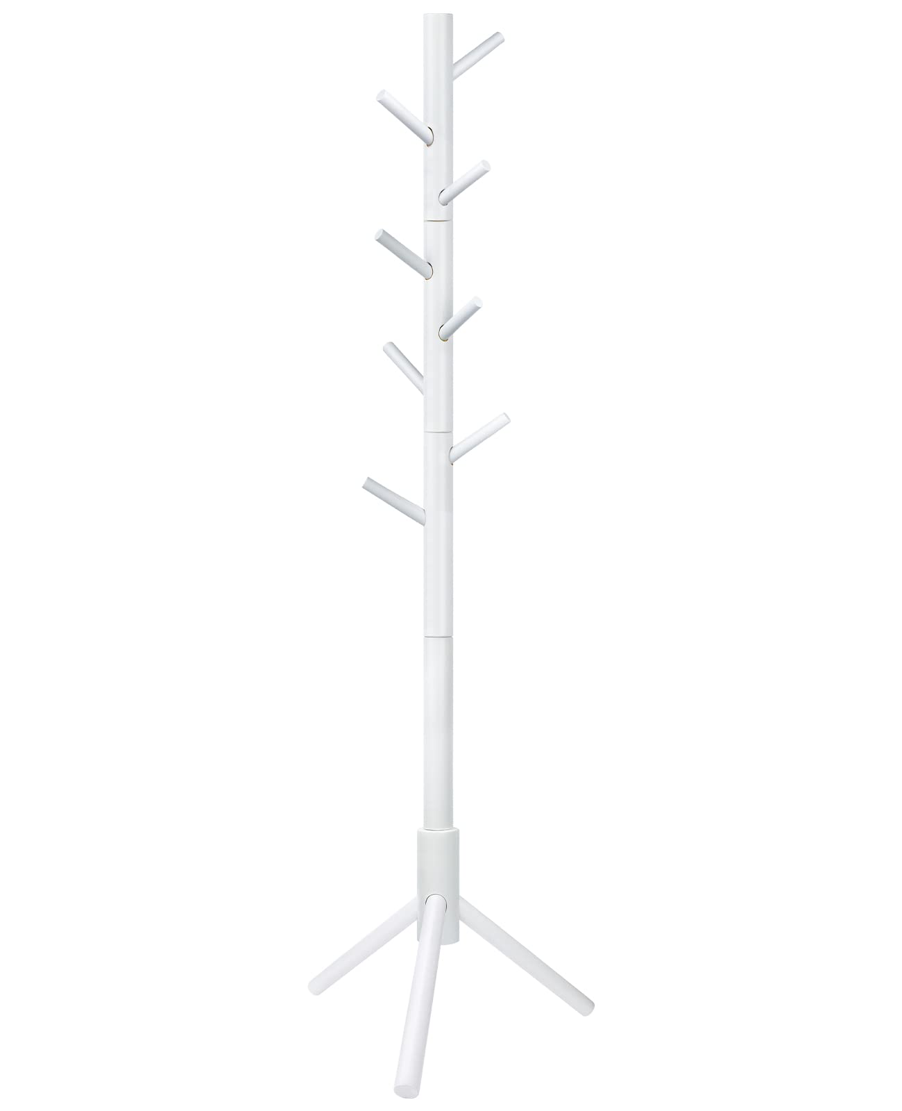 SEANTUA Wooden Coat Rack Free Standing Coat Tree with 8 Hooks, 3 Adjustable Sizes, Entryway Coat Stand Coat Hanger for Handbags Clothes & Accessories Hats, NO Tools Required (White)
