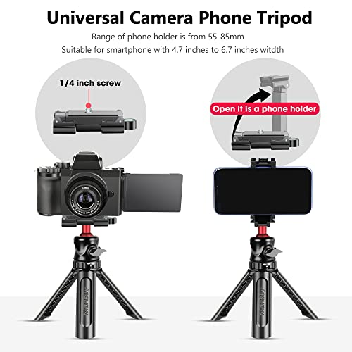 Manbily Mini Phone Camera Tripod Stand with Removable Ball Head & Cellphone Holder,Portable Handheld Grip Desktop Tabletop Small Vlog Tripod Mount for DSLR Camera/iPhone/Webcam (MT-07)