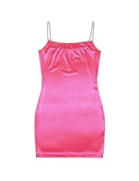 Vestido sexy elástico de satén brillante, mini club, color rosa neón