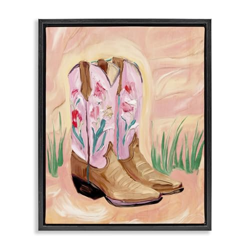 Floral Pinks Boots Western, 24 x 30 Inch Canvas in Floater Frame
