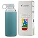 Bonison Durable Glass Water Bottle with Soft Colorful Silicone Sleeve, 14 oz, Blue