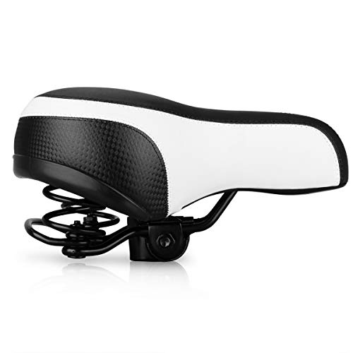 Chartsea Bicycle Saddle Dual Spring Designed Suspension Shock Absorbing, Leather Bike Seat Pad Waterproof Protection Bike Seat Cover (White)
