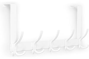 Optish Door Hanger Hook, Over The Door Hooks for Hanging, Over The Door Towel Racks for Bathroom, Over The Door Hanger - 5 Triple Hooks for Towel, Clothes and Hat (White, 1 Pack)