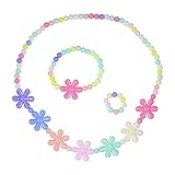 SmitCo LLC Little Girls Jewelry, For Toddlers, Kids, Stretch Flower Play Necklace, Bracelet And Ring Set