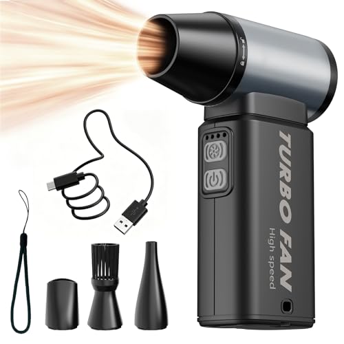 Compressed Air Duster, 110,000 RPM Super Power Electric Air Duster for PC Keyboard, 5 Speed Turbo Fan, Rechargeable Dust Fan for Electronics, Keyboard, Home and Outdoor Cleaning, Black