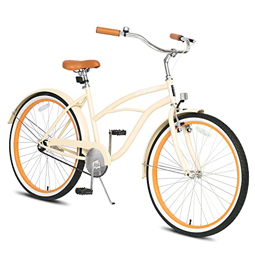 ACEGER Womens’ Cruiser Bike, Single Speed Beach Bike (Beige2, 26 inch