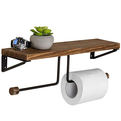 MyGift WallMounted Burnt Wood & Black Metal DualRoll Toilet Paper
