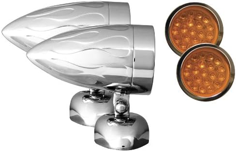 Adjure NS11915-A3 Beacon 1 Amber Lens 3-Wire Diamond Mount Flamed Chrome Target LED Motorcycle Bullet Light - Pair