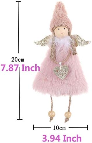 Christmas angel doll hanging decoration with a serene expression, wearing a white dress and golden wings.