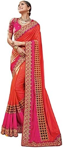 Magneitta Women's Paper Silk Saree With Blouse Piece Free Size Auspicious Red