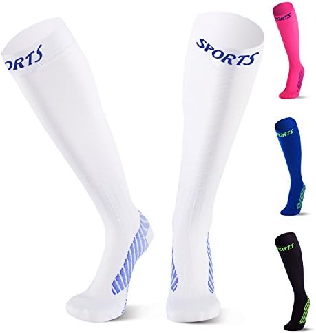 Graduated Compression Socks (20-30mmHg) for Men and Women, Stockings for Leg Protection for Running, Team Sports, Football, Reduce Swollen for Sports, Flight, Nurses, Pregnancy(1 Pair) (M, White)