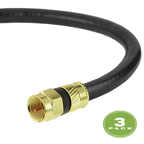 Mediabridge Coaxial Cable (3 Feet, 3 Pack) w/Gold-Plated F-Male Connectors - Ultra Series - Tri-Shielded UL CL2 in-Wall Rated RG6 Digital Audio/Video - Removable EZ Grip Caps (Part# CJ03-6BF-G1X3)