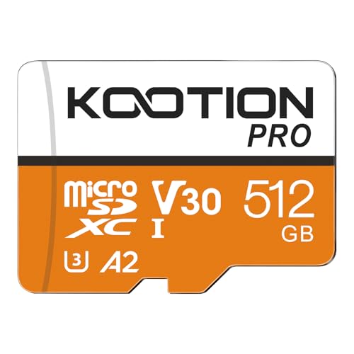 KOOTION 512GB Micro SD Karte bis zu 170 MB/s, Speicherkarte Micro SDXC mit Adapter UHS-I Klasse 10, U3, V30, A2, Full-HD & 4K-Video für Smartphones/Ta