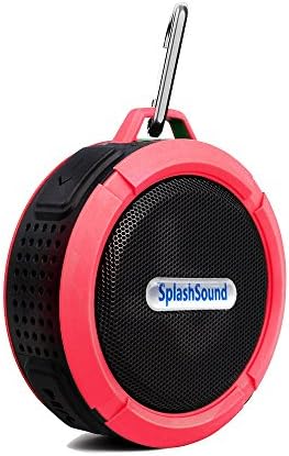 Waterproof Bluetooth Speaker with Micro SD Card Slot - Compact, Portable Wireless Speaker for Shower, Pool, Car and Travel - By SplashSound (Red)