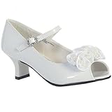 Swea Pea & Lilli Girl's Peep Toe Dress Shoe With Satin Flowers White 2