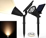 Solar Spotlights, Kiwii Warm Light 2-in-1 Adjustable 4 LED Wall / Landscape Solar Lights with Automatic On/Off Sensor, 2 Pack