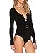 May&Maya Women's Long Sleeve Partial Front Button Bodysuit(Black XL)