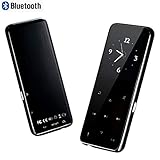 MP3 Player - HonTaseng Portable Sport Bluetooth Metal Music Player With Touch Button, Up To 60 Hours Playback Time, Lossless Sound With Voice Recorder And FM Radio, Expandable 64GB TF Card-Black
