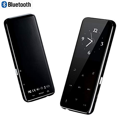 MP3 Player - HonTaseng Portable Sport Bluetooth Metal Music Player with Touch Button, Up to 60 Hours Playback Time, Lossless Sound with Voice Recorder and FM Radio, Expandable 64GB TF Card-Black