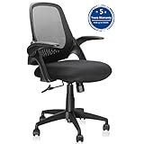 Ergousit Mid-Back Mesh Office Chair, Ergonomic Desk Chairs Swivel Computer Task Chairs with Adjustable Height and Flip-up Armrest - Lumbar Support and Sponge Cushion in Black (Black)