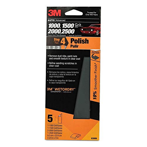 3M Auto Wet Or Dry Sandpaper 3 2/3 in x 9 in, 1000, 1500, 2000, 2500 Assorted Grit Pack, 5 Sheets
