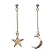 18K Gold Plated CZ irregular asymmetric frosted Moon and Star Women long tassel dangle Earrings