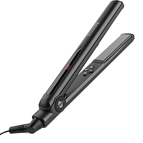 Jinri Titanium Flat Iron, Professional 1 Inch Ceramic Hair Straightener Auto Shut Off Anti Scald Straighten & Curl with Adjustable Temperature LED Digital Display and Salon High Heat 285℉-450℉ Black (Best Rated Curling Iron Fine Hair)