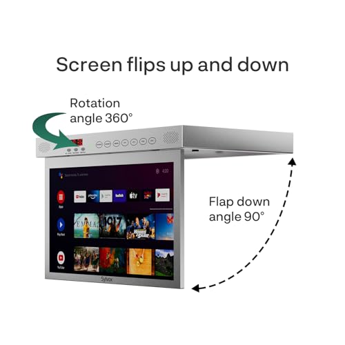 SYLVOX 15.6 Inch Kitchen TV, Foldable TV for Kitchen with Rotation, Google TV Support WiFi Bluetooth, 1080P Smart TV for Kitchen, Bedroom, Motorhome, RV Yacht (Silver)