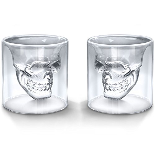 Set of 2 crystal skull shotglass,2 pcs skull glass cup,double lay…