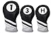 Majek Golf Headcovers Black and White Leather Style 1, 3, H Driver Hybrid and Fairway Head Covers Fits 460cc Drivers