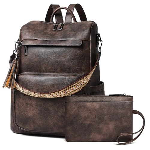 Shrrie rucksack damen elegant geeignet für 15,6Zoll-Notebooks Langlebig wasserdicht Damen aus Leder mit Laptopfach,Reiserucksack Lederrucksack Schulrucksack mit