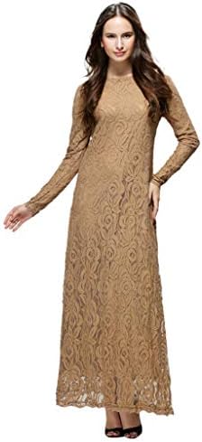 Palalibin Women Muslim Lady Slimming Long Dress Lace Dress Double Layer Casual Long Dress