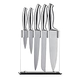 Barbestar 6 Piece Stainless Steel Kitchen Knives Set, Professional Sharp Chef knife Set with Acrylc Stand, Cooking Carving Paring Bread Knife In Gift Box