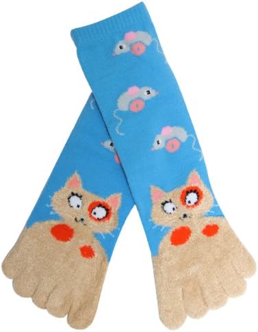 Animal Design Fuzzy Cozy Long Toe Socks, Cat and Mouse