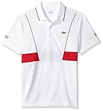 Lacoste Men's Short Sleeve Pique Ultra Dry with Contrast Broken Yoke and Piping Polo, DH3325, White/Black/Red, X-Large