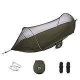 isYoung Hammock with Mosquito Net Parachute Fabric Hammock Net, Durable and Portable, Suit for 2 Persons, Tree Tent, Outdoors (Army Green)