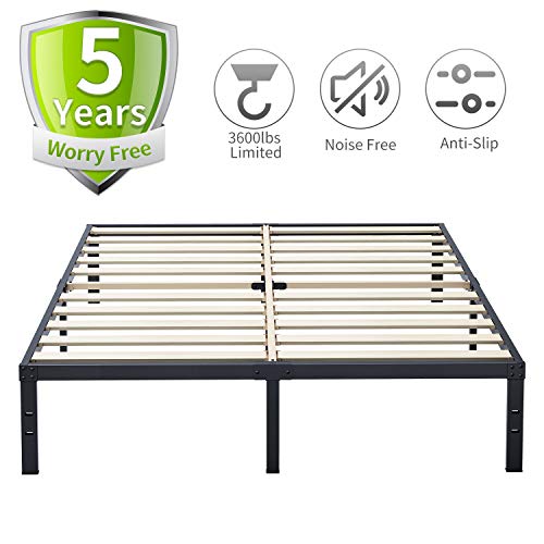 ZIYOO 16 Inch Heavy Duty Metal Bed Frame Wooden Slats,Strengthen Bed