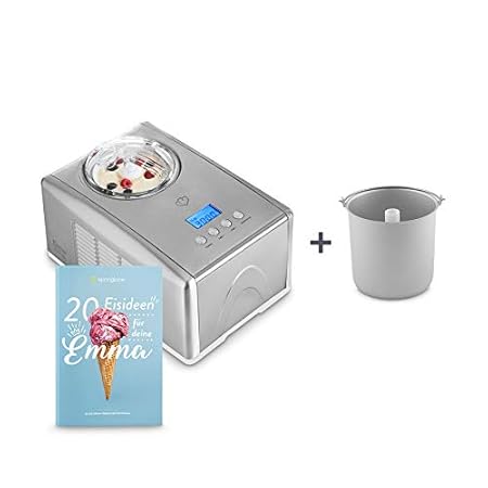 Eismaschine Emma 1,5 L mit selbstkühlendem Kompressor 150 Watt, inkl. Rezeptheft, Ice-Cream-Maker aus Edelstahl mit Abschalta
