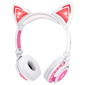 Kids-Headphones-with-Cat-EarLobkin-Wired-Headphones-Over-Ear-for-ChildrenFoldable-Headphone-with-Glowing-Light-for-Kindle-Fire-Samsung-iPad-Tablets-whitepink Kids Headphones with Cat Ear,Lobkin Wired Headphones Over Ear for Children,Foldable Headphone with Glowing Light for…