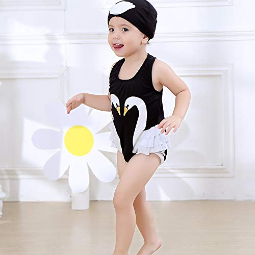 Baby Toddler Girl Unicorn Swimsuit-One Piece Swimwear Infant Sunsuits Bathing Suits (Black Swan, 3-4T)