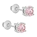 Rhodium Plated Pink Crystal Safety Girls Kids Screw Back Earrings 4mm
