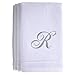 Monogrammed Towels Fingertip, Personalized Gift, 11 x 18 Inches - Set of 4- Silver Embroidered Towel - Extra Absorbent 100% Cotton- Soft Velour Finish - For Bathroom/ Kitchen/ Spa- Initial R (White)