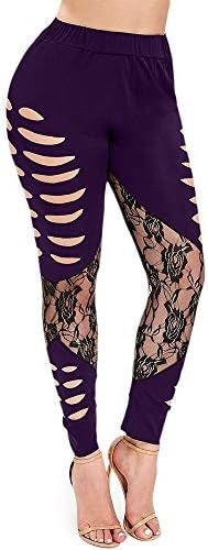 Youtaimei Leggings Plus Size Lace Panel Ripped Leggings Pants Leggings Plus Size High Rise Cropped Leggings Lace Up Skinny Pants Halloween Pumpkin Fashion Clothing (Size : 2X)