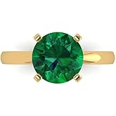 Clara Pucci 14K Solid Gold Engagement Ring for Women | 3 cttw Emerald Round Cut Solitaire | Real Yellow Gold Wedding Ring