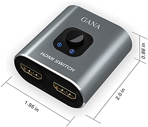 GANA HDMI Splitter, 4K HDMI Switch 2 in 1 Out or 1 in 2 Out, Aluminum Switcher for TV/PC/Laptop/DVD/PS4/PS3/Xbox 360/Xbox One/TV Stick/Gaming box/Blu-Ray-Player/Projector