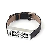 Black/ Gold/ Rose Gold/ Silver Metal Replacement Bracelet/Pendant Necklace With Unique Design Metal Housing For Fitbit Flex Wristband Fitness SmartBand (Leather Bracelet:Silver)