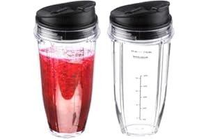BLEND PRO Replacement 24 oz Blender Cups with Sip & Seal Lids Compatible with Nutri Ninja Auto IQ Bl450 BL456 BL480 BL482 BL642 BL682 BN751 BN801 Foodi SS151 SS351 SS401 Blender Cup (2-Pack)