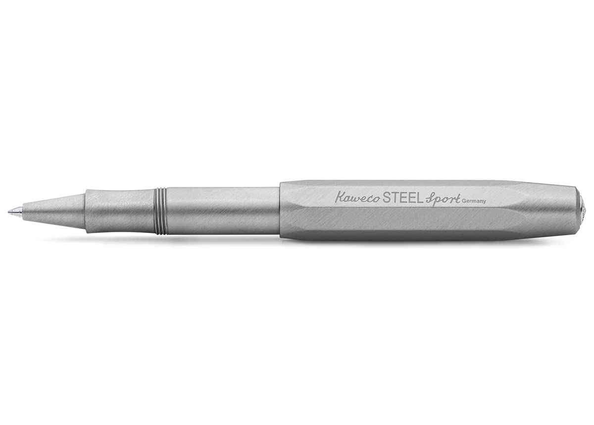 Kaweco STEEL SPORT Gel/Ballpoint Pen I Pen Including 0.7 mm Rollerball Pen Refill for Left-Handed and Right-Handed Users in Classic Design with Ceramic Ball I Gel Rollerball 13.0 cm in Stainless Steel