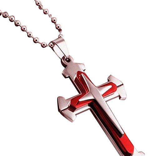 Clearance ! Kstare Unisex Men Stainless Steel Cross Pendant Necklace Jewelry Boy&Men Gift (Red)